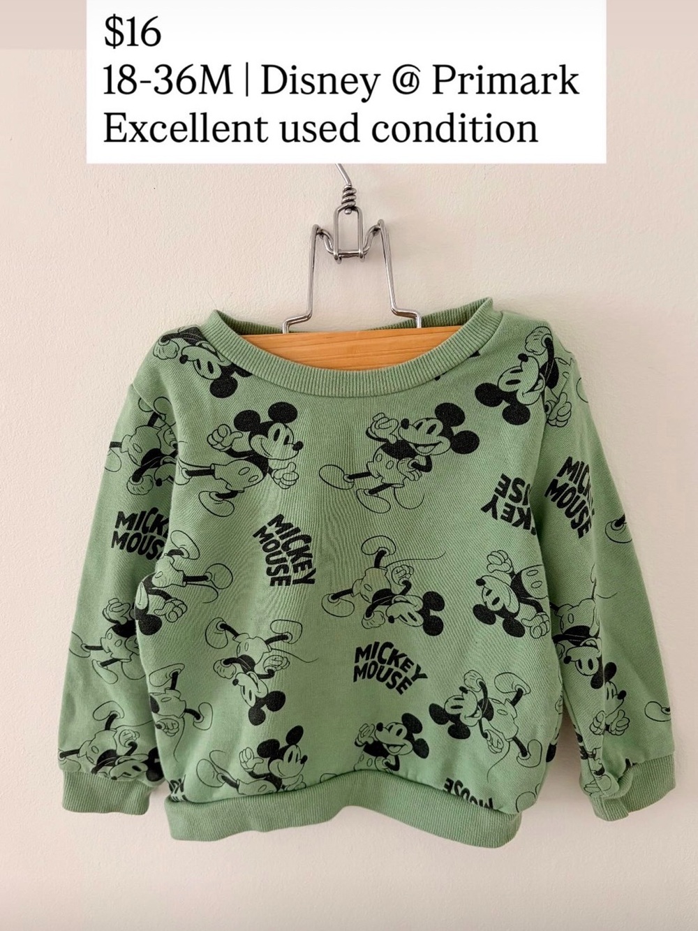 Primark Green Mickey Mouse All-Over Print Sweatshirt